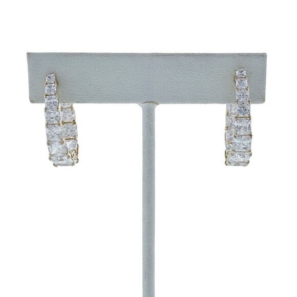 Vintage JD Sterling Silver 925 Gold Tone Cubic Zirconia Hoop Earrings - Picture 5 of 7